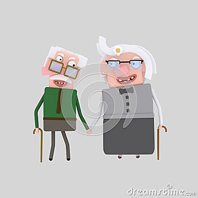 Old Couple 3D Cartoon Illustration