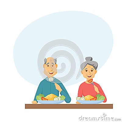 Old couple eating Vector Illustration