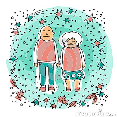 Old couple-03 Vector Illustration