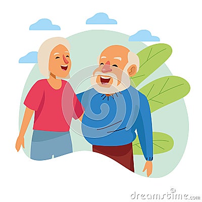 Old couple happy outdoor scene active seniors characters Vector Illustration