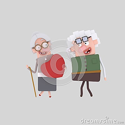 Old couple in love Cartoon Illustration