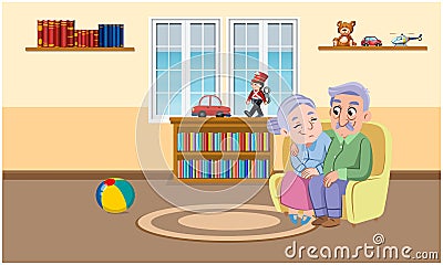 Old couple loving each other at home Vector Illustration