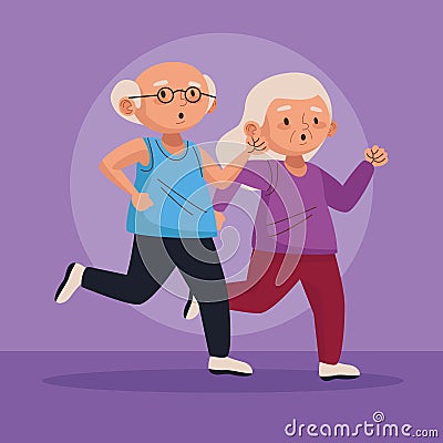 Old couple running active seniors characters Vector Illustration