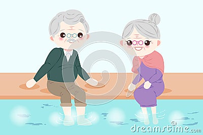 Old couple with foot bath Vector Illustration