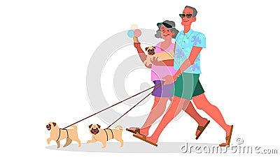 Old couple travel together. Woman and man on retirement. Vector Illustration