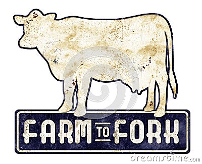 Old Cow Sign Farm to fork Stock Photo