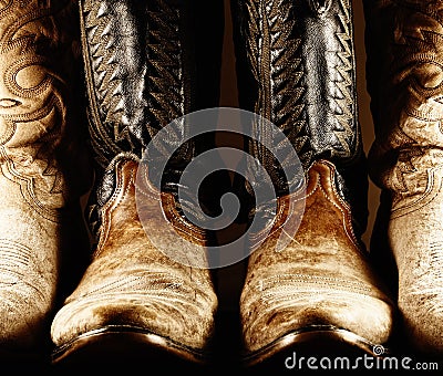 Old Cowboy Boots - High Contrast Stock Photo