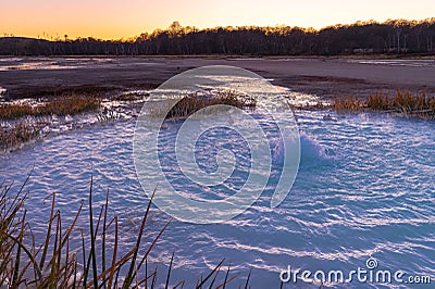 Old Crater in Manziana - carbon dioxide coming out of the earth through water and forming small geyser Stock Photo