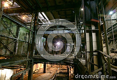 Old creepy, dark, decaying, destructive, dirty factory Stock Photo