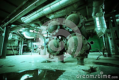 Old creepy, dark, decaying, destructive, dirty factory Stock Photo