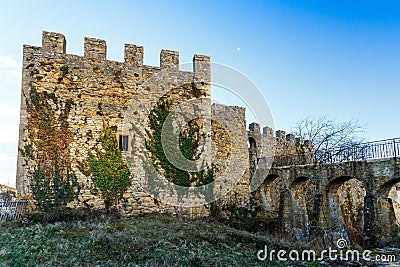 Old crenelated stone fortress Stock Photo