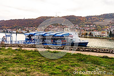 Old cruise ship, Danube river view from Orsova, Romania, 2020 Editorial Stock Photo