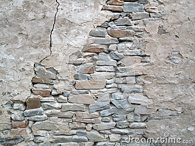 Old Crumbling Rock Wall. Stock Photo