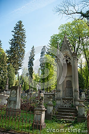 Old crypt in a cemetery in Lviv Stock Photo