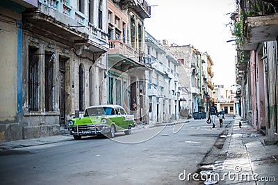 Old Cuban Car - Lime Green Editorial Stock Photo