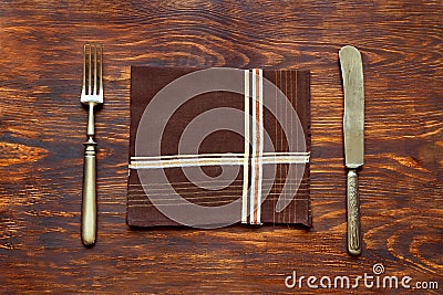 Old cutlery on the table Stock Photo