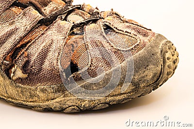 Old damage shoe on white Stock Photo