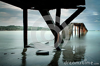 Old and damaged bridge at Caribbean Island Tobago, Trinidad Stock Photo