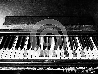 Old, Damaged, Broken, Worn-out Piano Missing Keys Stock Photo