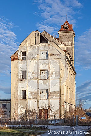 old damaged former industrial site in Allach, Munich with remains of rooms recognizable at the wall Stock Photo