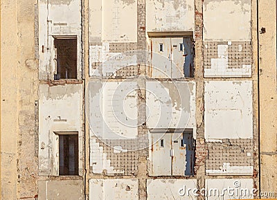 old damaged former industrial site in Allach, Munich with remains of rooms recognizable at the wall Stock Photo