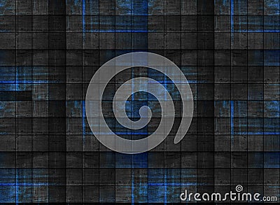 Old dark wood with blue painted, in square patterns Stock Photo