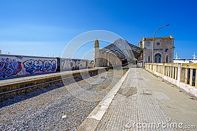 Old and deactivated railway station in the city of Barreiro. carriages from Spain A project to revitalize the old railway station Editorial Stock Photo