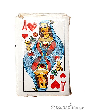 Old deck of cards with the queen of hearts Stock Photo
