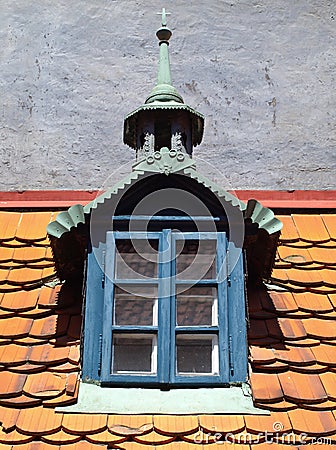 Old Deck with Small Window Stock Photo