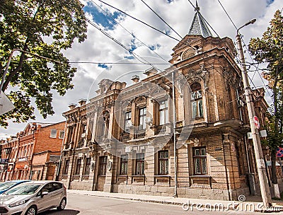Old decorated brick building in Kropyvnytskyi Stock Photo