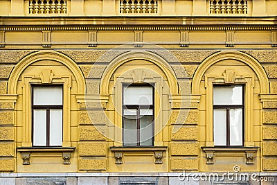 Old decorative building, yellow colored Stock Photo