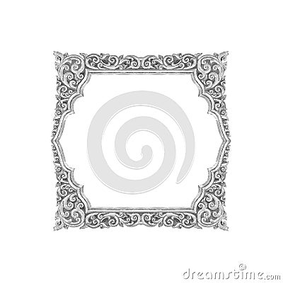 Old decorative silver frame - handmade, engraved - isolated on w Stock Photo