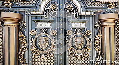 Decorative trim with wrought metal gates Stock Photo