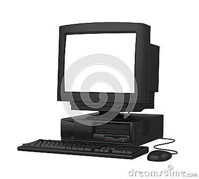 Old Desktop Computer with a Blank White Screen Monitor, Keyboard and Mouse Isolated Stock Photo