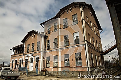 Old (from over a hundred years ago) the railway station building. Stock Photo