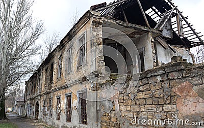 Old destroyed houses. War, destruction, restructuring. abandoned, useless houses. Restitution, bombing, consequences of social and Stock Photo