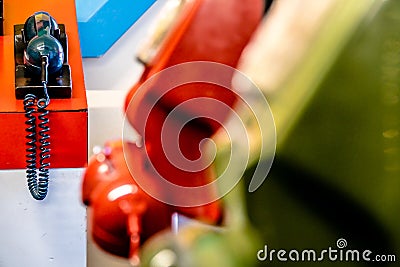 Old dial analogue colourful telephones Stock Photo