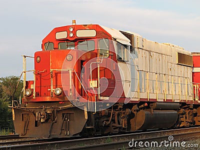 Old diesel electric railroad train locomotive. Stock Photo