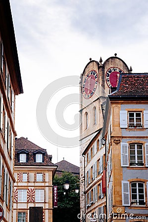 Old Diesse Tower clock tower in Medieval town Neuchatel, Switzerland Editorial Stock Photo