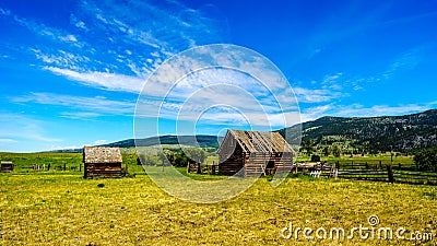 Old dilapidated farm buildings in the Lower Nicola Valley near Merritt Stock Photo