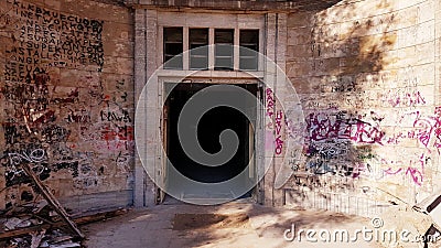 Old dirty broken ruined abandoned building Stock Photo