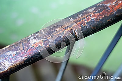 Old dirty brown railing in a house with social apartments. public staircase Stock Photo