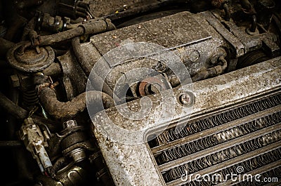 Old dirty car engine Stock Photo