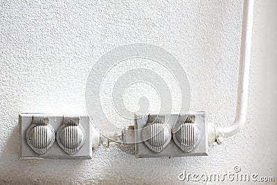 Old dirty electrical outlets Stock Photo