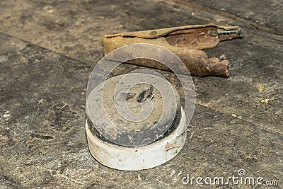 Old and dirty heavy electric button Stock Photo