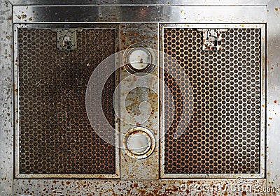 Old dirty with oil stain on cooker hood , in the kitchen Stock Photo