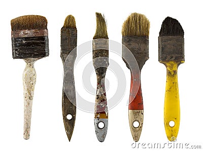 Old dirty paintbrushes Stock Photo