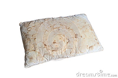 Old dirty pillow with saliva stain and fungus cause of illness Stock Photo