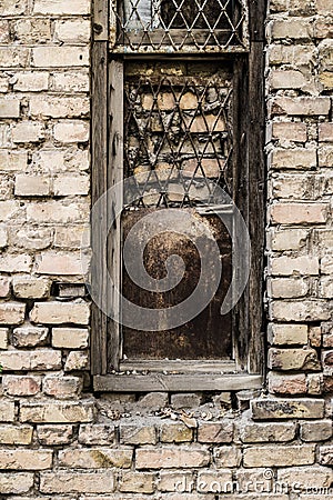 Old dirty window on old dirty wall Stock Photo