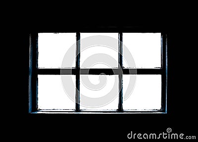 Old dirty window with a wooden frame. Close up Stock Photo